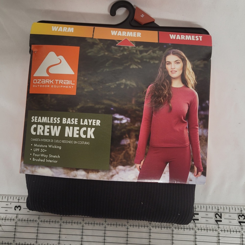 Ozark Trail Womens Seamless Base Layer Crew Neck Top Black Soot Medium Thermal